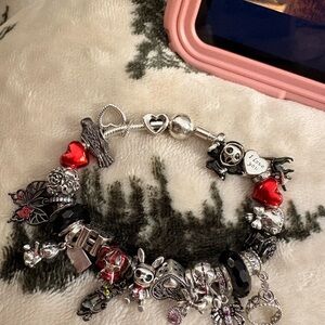Silver and Red Charm Linx Bracelet